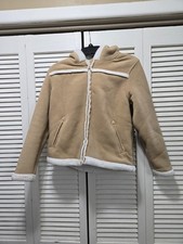 Old Navy Girls Tan Suede Sherpa Hooded Jacket Youth Size 14