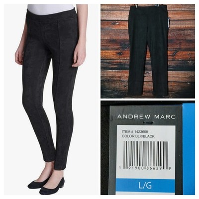 Andrew Marc Pants Size L Soft Faux Suede Pull On Leggings Black Stretch NWT 