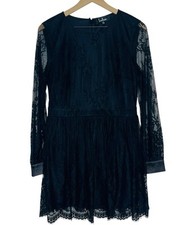 Lulus Romantic Night Black Lace Long Sleeve Skater Dress Medium Whimsigoth