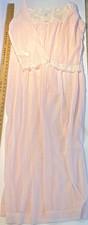 Christian Dior Womens L Vintage Pink Solid Lace Trim Long Sleeve Night Gown
