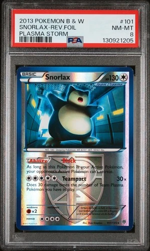 2013 POKEMON BW PLASMA STORM SNORLAX #101 REVERSE PSA 8 NM #130921205