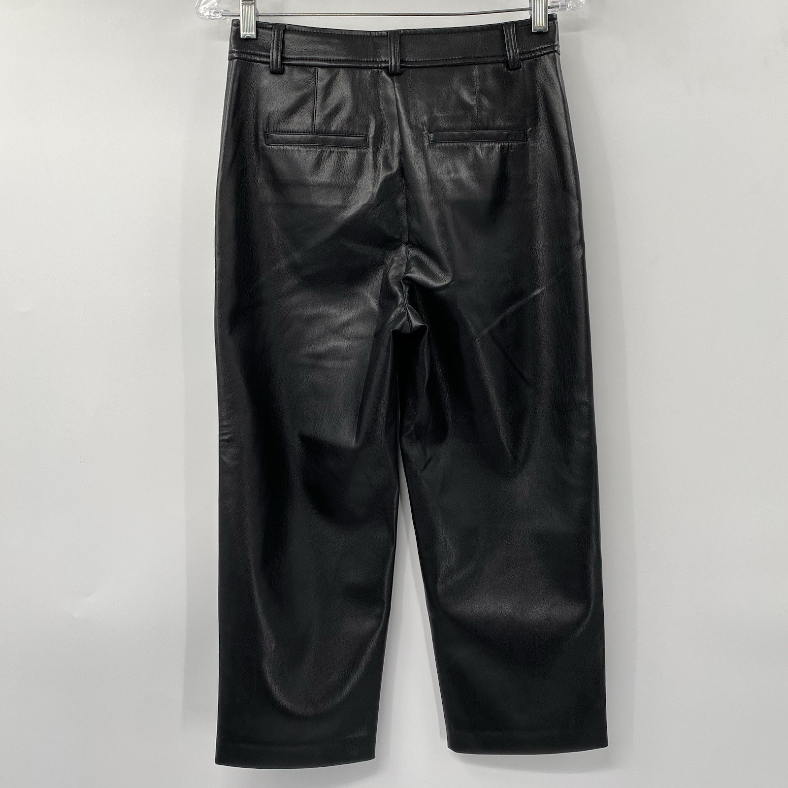 Babaton Women's 6 Black Faux Leather Command High Rise Wide Leg Cropped Pants