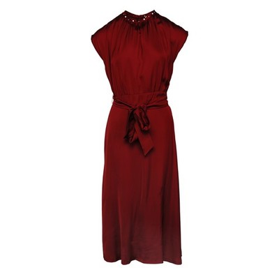 Sandro Paris Damen Midi Kleid Bordeaux Gürtel genagelt R20237H Gr.36 S T1