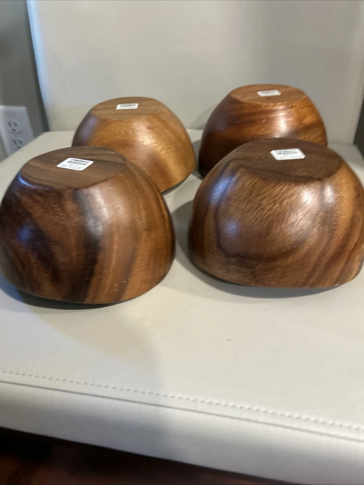 Ensaladeras 4 cuencos individuales 585-157 de madera de acacia de caja y barril Foto 4 de 4