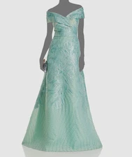 Rickie Freeman by Teri Jon Women's Green Metallic Off-Shoulder Dress Size 8