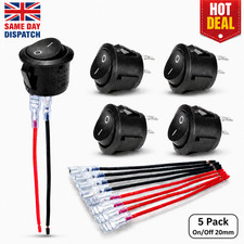 5PCS Mini 12V Round Rocker Switch SPST ON Off 2 Pin Snap-In Car RV Boat Wire Kit