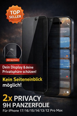 2x iPhone 17 16 15 14 13 12 Pro Max Blickschutz Schutzglas Privacy 9H Glas Full