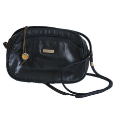 Borsa a tracolla HCL vintage pelle nera - Made in West Germany circa anni 80 Mini
