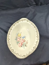 Taylor Smith Taylor Oval Serving Bowl Rose Floral Gold Filigree Trim #9471 Read