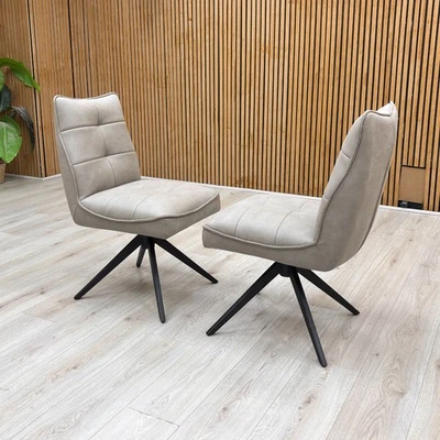 Furniture Village ‘Germain’ Pairs of Swivel Dining Chairs Taupe Faux Leather - Image 1 of 4