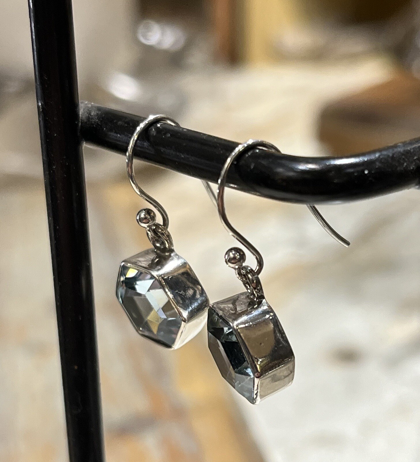 Sterling Silver Hexagonal Blue Topaz Earrings - image 7
