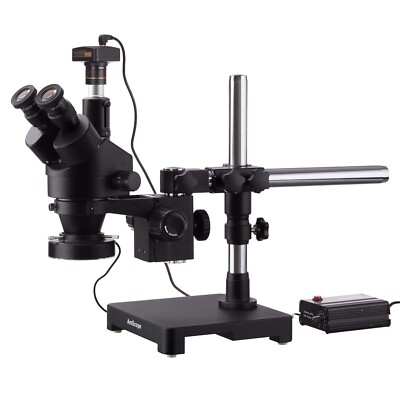 AmScope 7X-45X Trinocular Stereo Zoom Microscope + Boom + LED + 10MP Camera