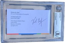 VINT CERF SIGNED BUSINESS CARD BECKETT BAS GOOGLE FATHER OF THE INTERNET 13