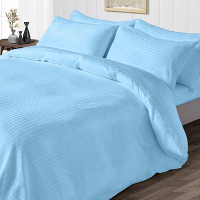 Gracious Egyptian Cotton 1000TC 5 PCs Duvet Set Olympic Queen Sky Blue Stripes