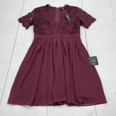 Lulus Angel In Disguise Burgundy Lace Skater Dress Women's Large New | eBay