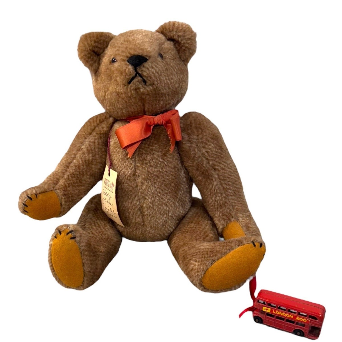 Vtg Steiff Style Teddy Stiles Jointed Bear Plush Toy Red Bow Mini