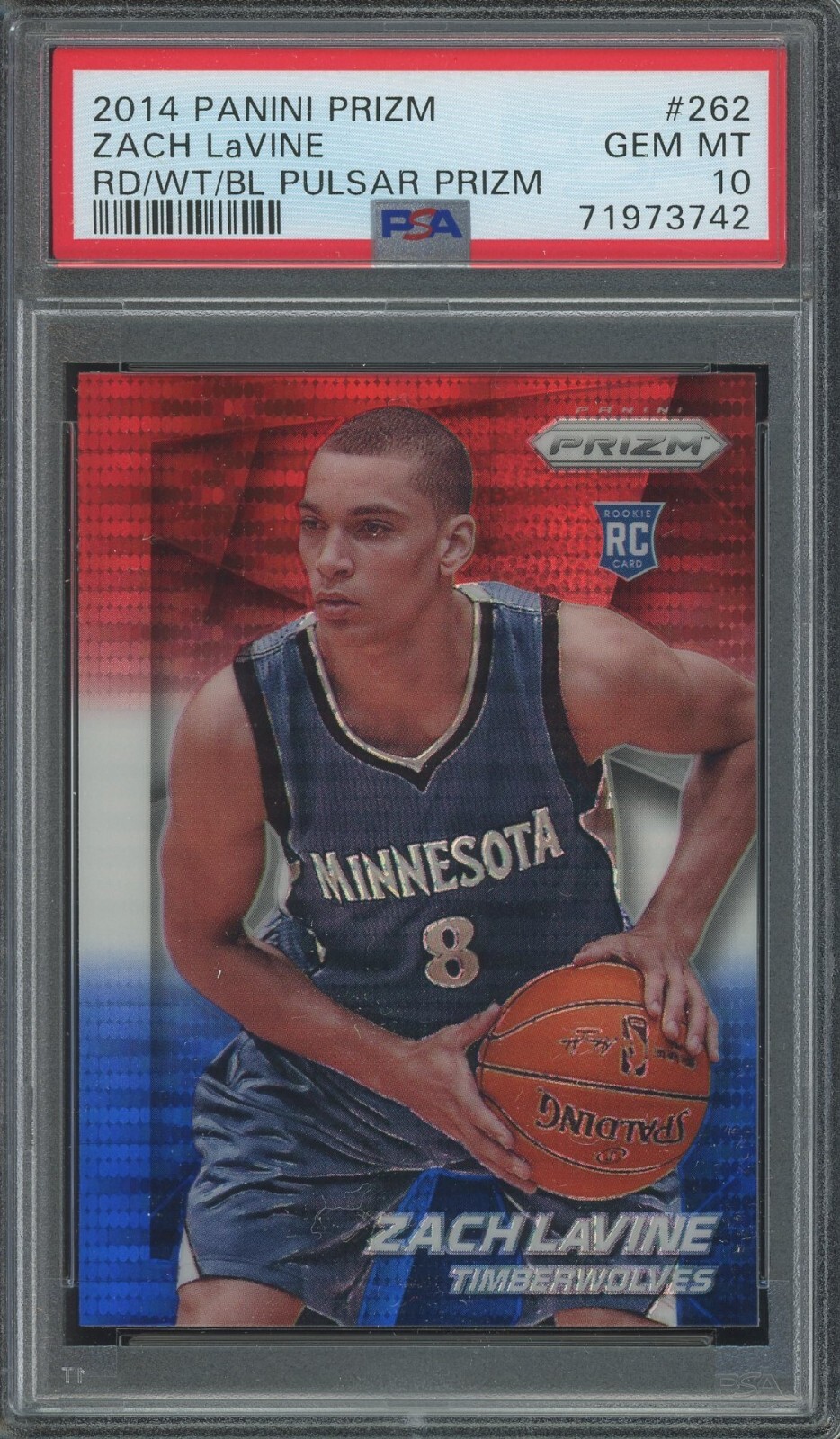 2014 Panini Prizm RED WHITE & BLUE PULSAR #262 Zach Lavine PSA 10 