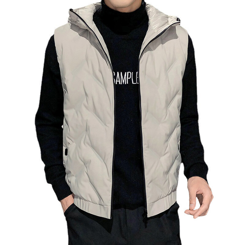 Men Sleeveless Duck Down Quilted Hooded 