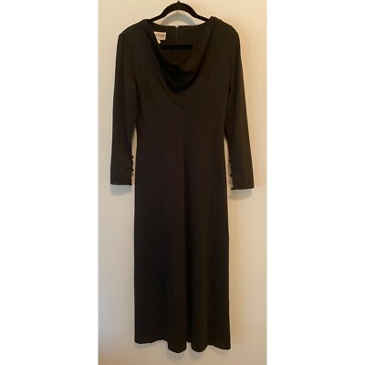 Julian Wilder by Ann Hobbs Maxi Dress Black Long Sleeves Pockets Size 8 |  eBay