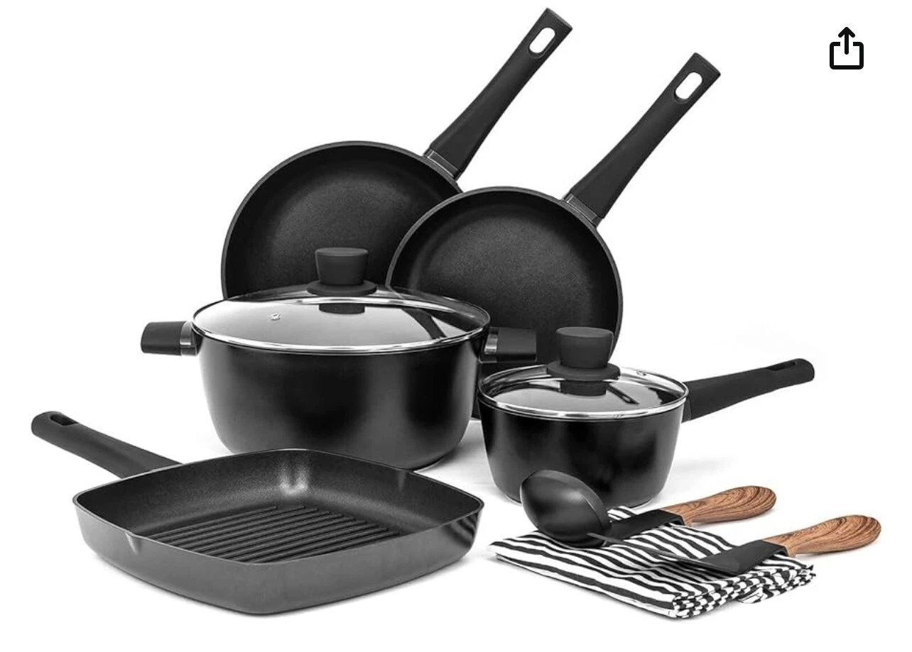 Sakuchi Non-Stick Cookware Set, 9 Piece w/Grill Pan, NIB