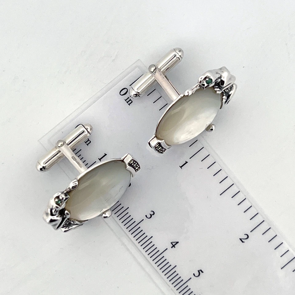 PANTHER CUFFLINKS, MOTHER OF PEARL 925 SILVER FROM ARI D NORMAN, FATHER'S DAY — 第 3/4 张图片