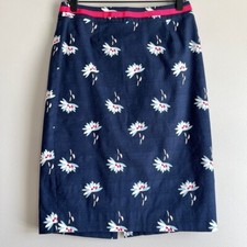 Boden modern pencil skirt navy blue floral cotton textured preppy knee 2R UK6R
