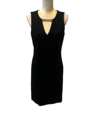 MICHAEL KORS Black V-Neck Shift Dress w/Gold Tone Accent ( Sz -6 ) NWT $140.00 MICHAEL KORS Black V-Neck Shift Dress w/Gold Tone Accent ( Sz -6 ) NWT $140.00
