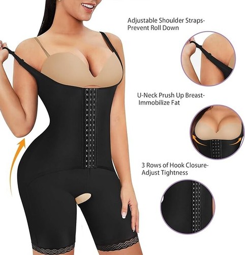 Womens Shapewear UK 10 12 Waist Trainer Bodysuit Tummy Control Black Open Bust - Picture 2 of 5