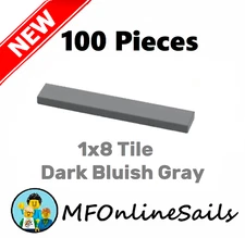 **NEW** 100x Genuine LEGO 1x8 Tiles - Dark Bluish Gray - Bulk Lot Piece #4162