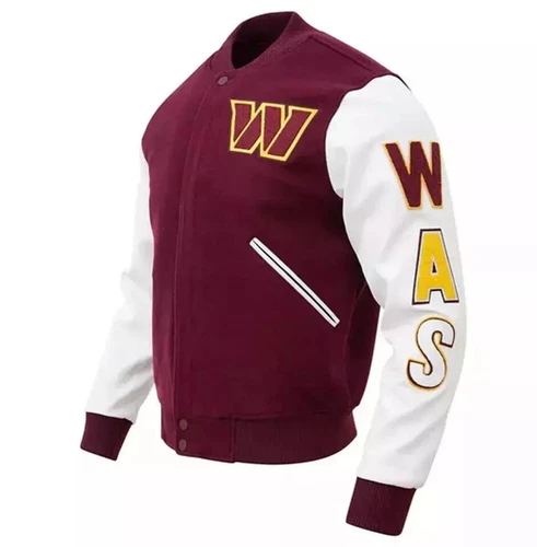 Washington Commanders Burgundy Letterman Wool and White Baseball Jacket