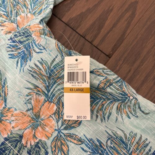 IZOD Saltwater Men Blue Floral Hawaiian Tropical Shirt 4XL Cool FX Short sleeve - Picture 9 of 12