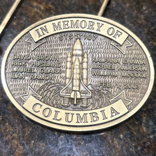 In Memory of Space Shuttle Columbia Memorial Brass Belt Buckle STS-107 2-1-2003