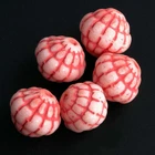 Vintage Austrian molded milk glass beads with red decor.  10mm.  Pkg 10