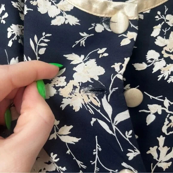 OFF WHITE Abito Midi vintage anni '90 blu navy e bianco sporco stampato floreale S M