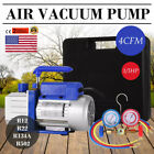 1/3 Hp Hvac Vacuum Pump & Gauge Set 4 Cfm Manifold Gauge Kit W/Hose R134a Leak