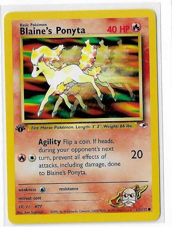 Blaine’s Ponyta - 1ST EDITION - Gym Heroes - NM - 2000 Pokémon WOTC - 63/132