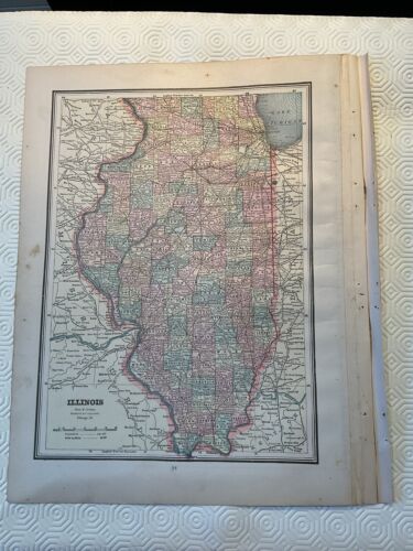 Original 1889 Illinois Map from Cram’s Unrivaled Atlas of the World 11.5” X 15.5