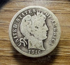 1916-P Barber Dime - Actual Silver Coin Shown - Free Shipping & Tracking INV388