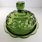 L.E. Smith Green Moon & Stars Lidded Candy Dish Depression Glass