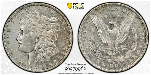 1890 O Morgan Silver Dollar PCGS Gold Shield Cleaned AU Detail
