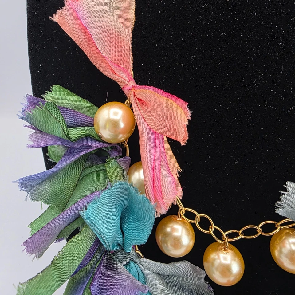 Lenora Dama Mujer 2 Hilos Cadena Collar Tono Dorado Multicolor Tela Perla 37" Foto 3 de 4