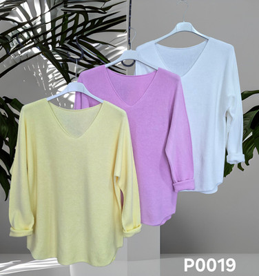 Feinstrick Pullover Langarm Tunika Damen Pulli V-Ausschnitt Gr.42 44 P0019
