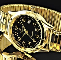 Damen Armband Frauen Uhr Edelstahl Zug Flex Band Schwarz Gold Farben Datum ZB-D8