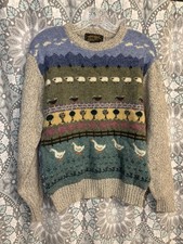 Vintage Eddie Bauer wool blend sweater Size Medium Fair Isle Barnyard Animals