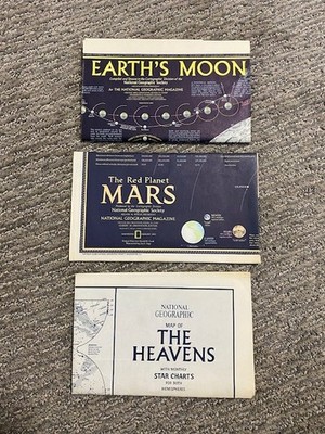 VTG National Geographic Maps Red Planet Mars 73 Earth's Moon 69 The Heavens 70