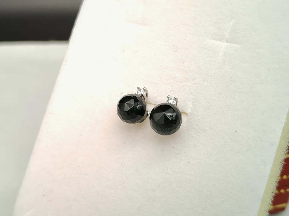 Orecchini donna pallino lobo nero vera agata argento 925 fatto in Italia - Immagine 2 di 4