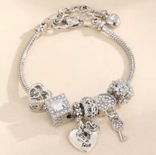 Women's Charm Style Bracelet Silver/Rose Gold Plated Heart Adjustable