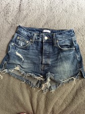 Forever 21 Women's Blue Cut Off Denim Shorts w25 Distressed 5-Pocket Button
