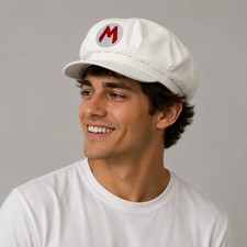 Super Mario Bros White Mario Costume Hat Cap Nintendo Cosplay Adult One Size