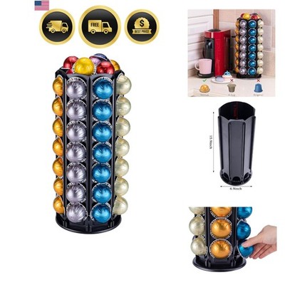 Coffee Pod Carousel Holder 80+ Capacity Black Metal Rotating Storage Stand